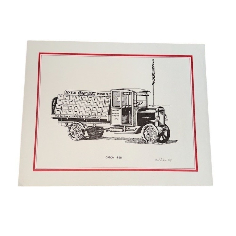 Coca-Cola Bottle Delivery Truck Print Circa 1926 Black Red Border advertising